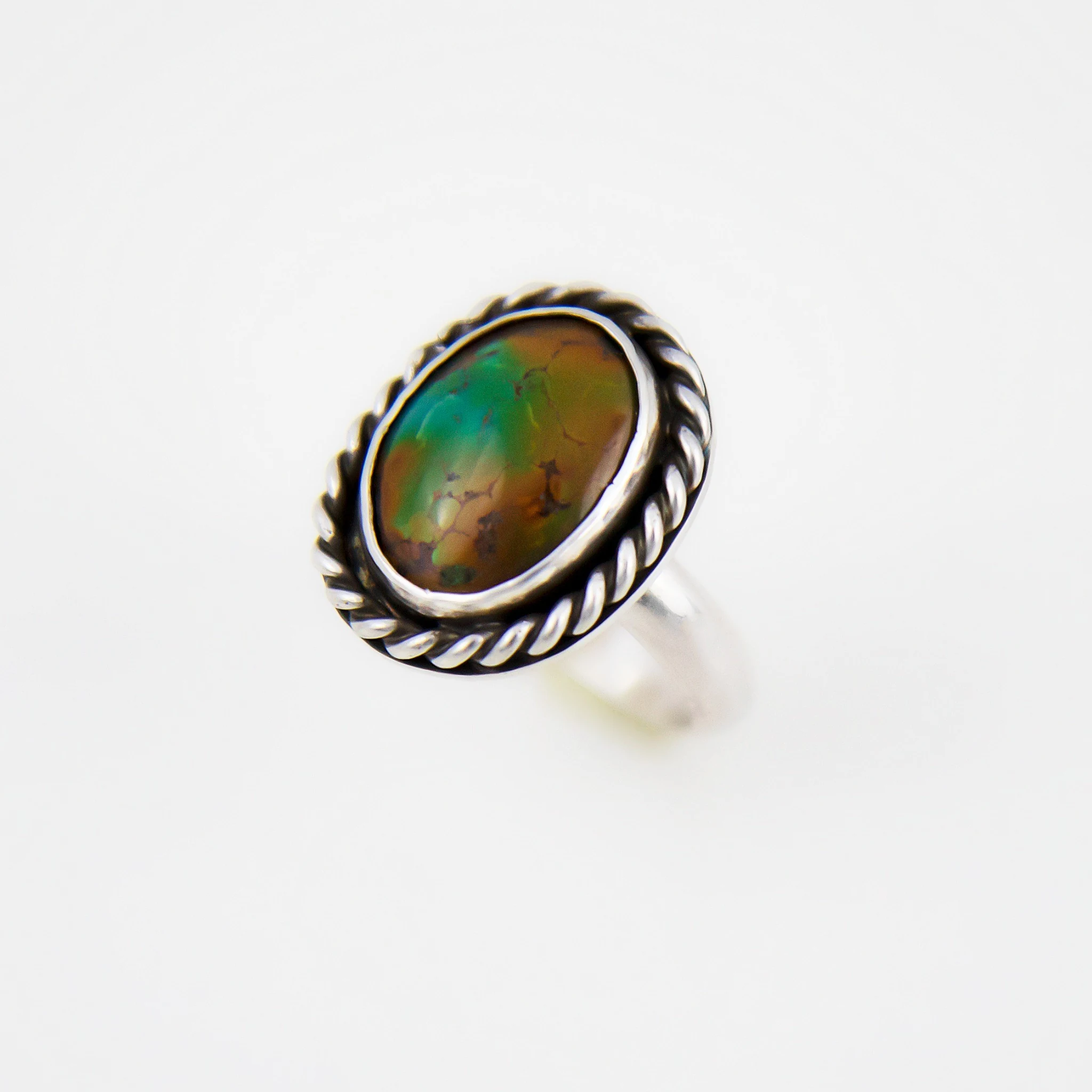 Handmade silver ring with multicoloured gemstone